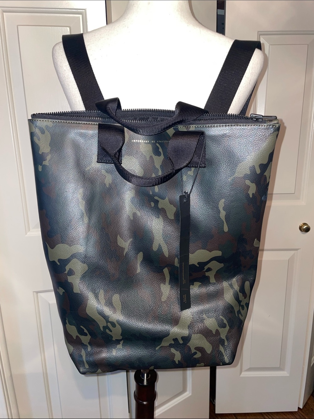 Camouflage Leather Tote Backpack - Black & Green